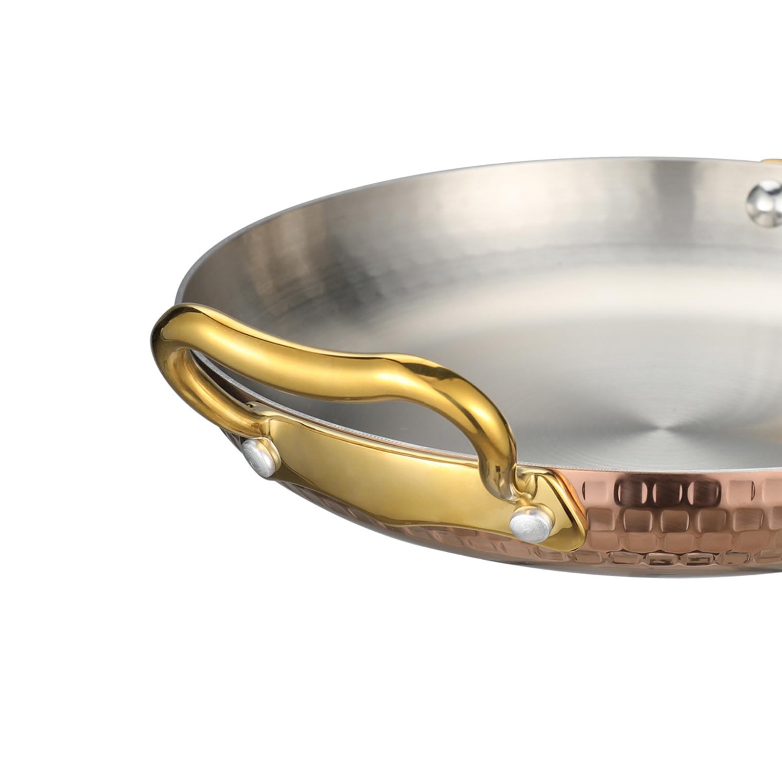 Spanische Paellapfanne aus Edelstahl mit Doppelgriffen, antihaftbeschichtetes Bratpfannen-Kochgeschirr für Meeresfrüchte, Reis und zum Grillen,Silber,22cm