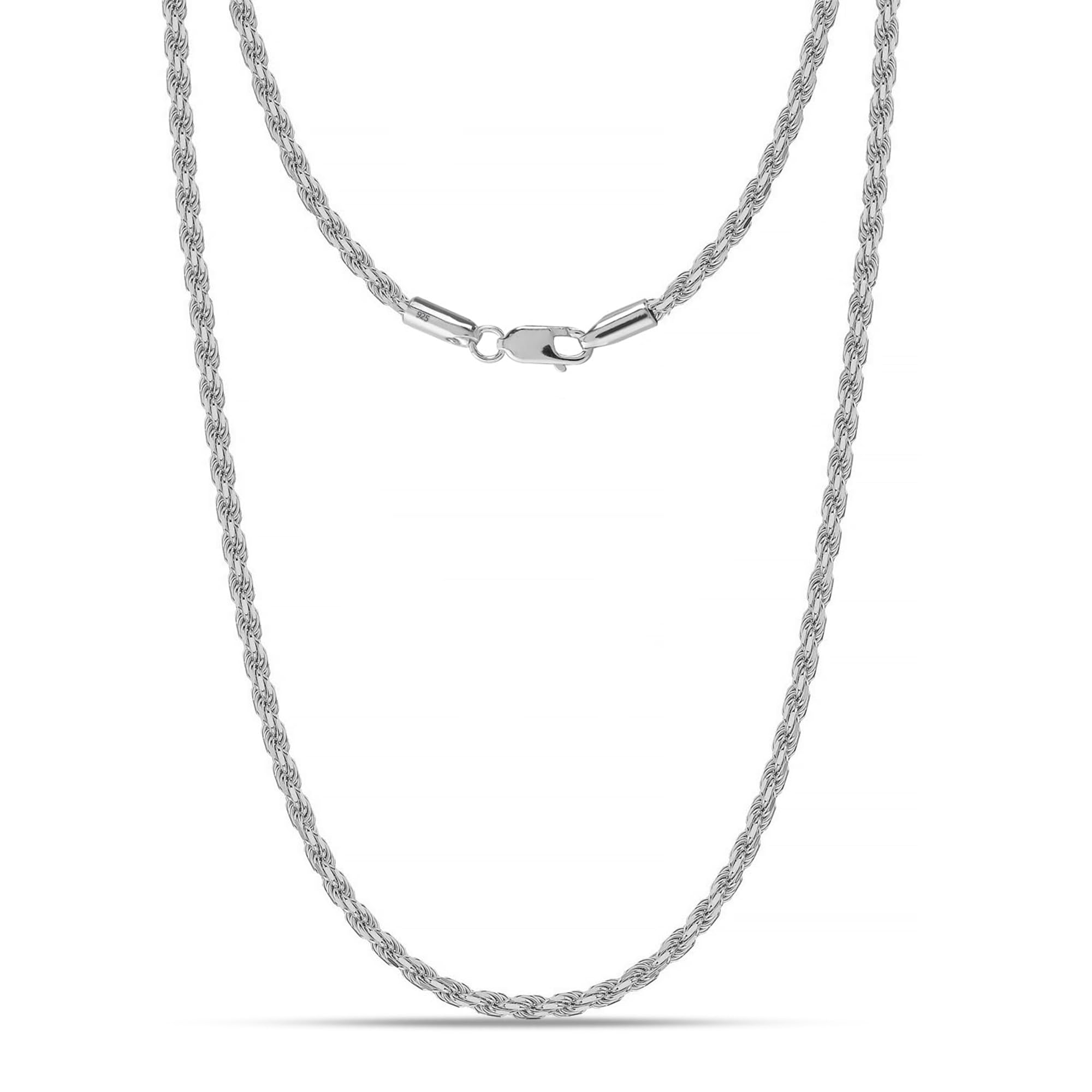 Solid 925 Sterling Silver Italian 2 MM Diamond-Cut Twisted Braided Rope Chain Necklace for Men and Women 24 Inches-image-38