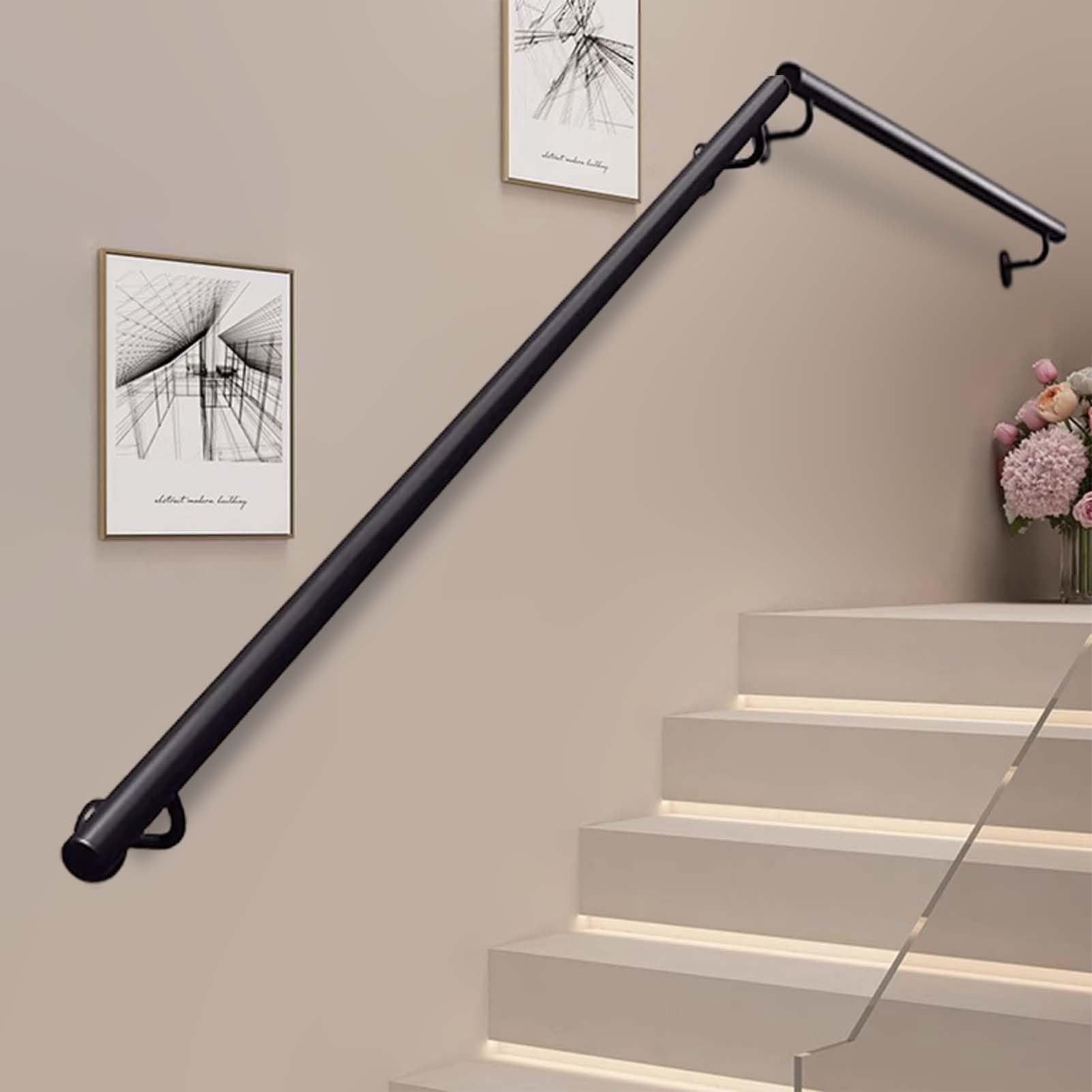 Fkxsxaz Round Stair Handrails 30-600Cm, Wall Mount Banister Railings Safety Hand Support Rail Corridor Rod, Wrought Iron For Staircase, Lofts Decking, Grab Bar Kit(19Ft/570Cm)