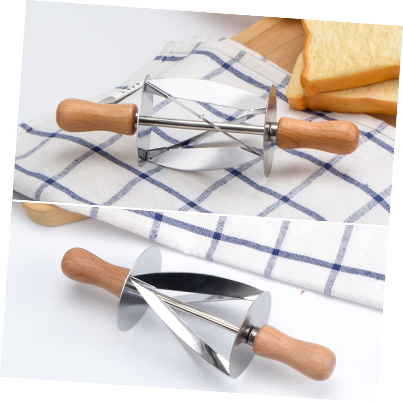 UPKOCH Coupe-croissants Rouleau à Pâtisserie en Acier Inoxydable Manche en Bois Facile Confortable à Tenir, 2 Pièces pour Cuisson et Pâtisserie