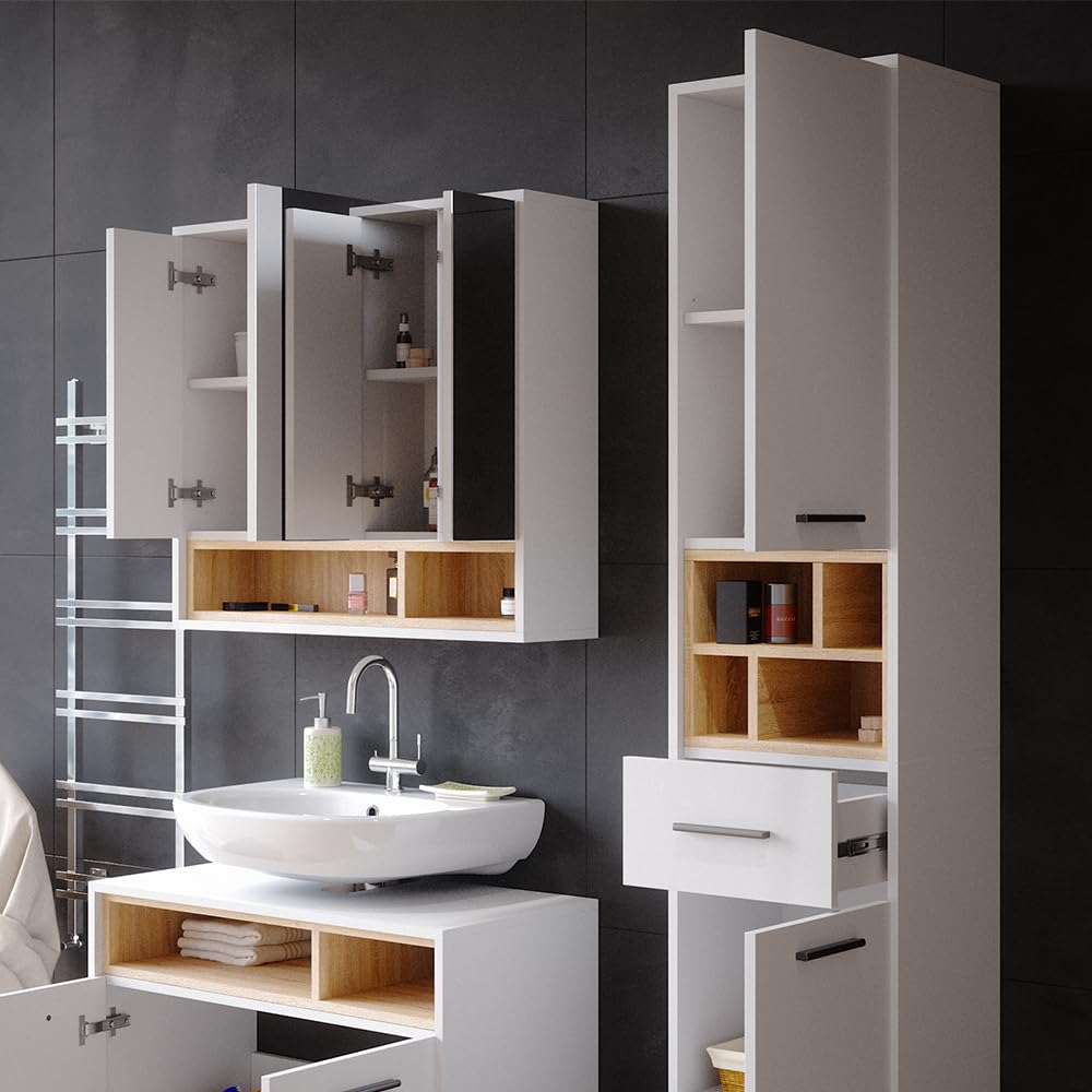 Vicco Mobile bagno alto Beatrice, Bianco, 38 x 190 cm | per la conservazione di articoli da bagno e compatibile con Beatrice