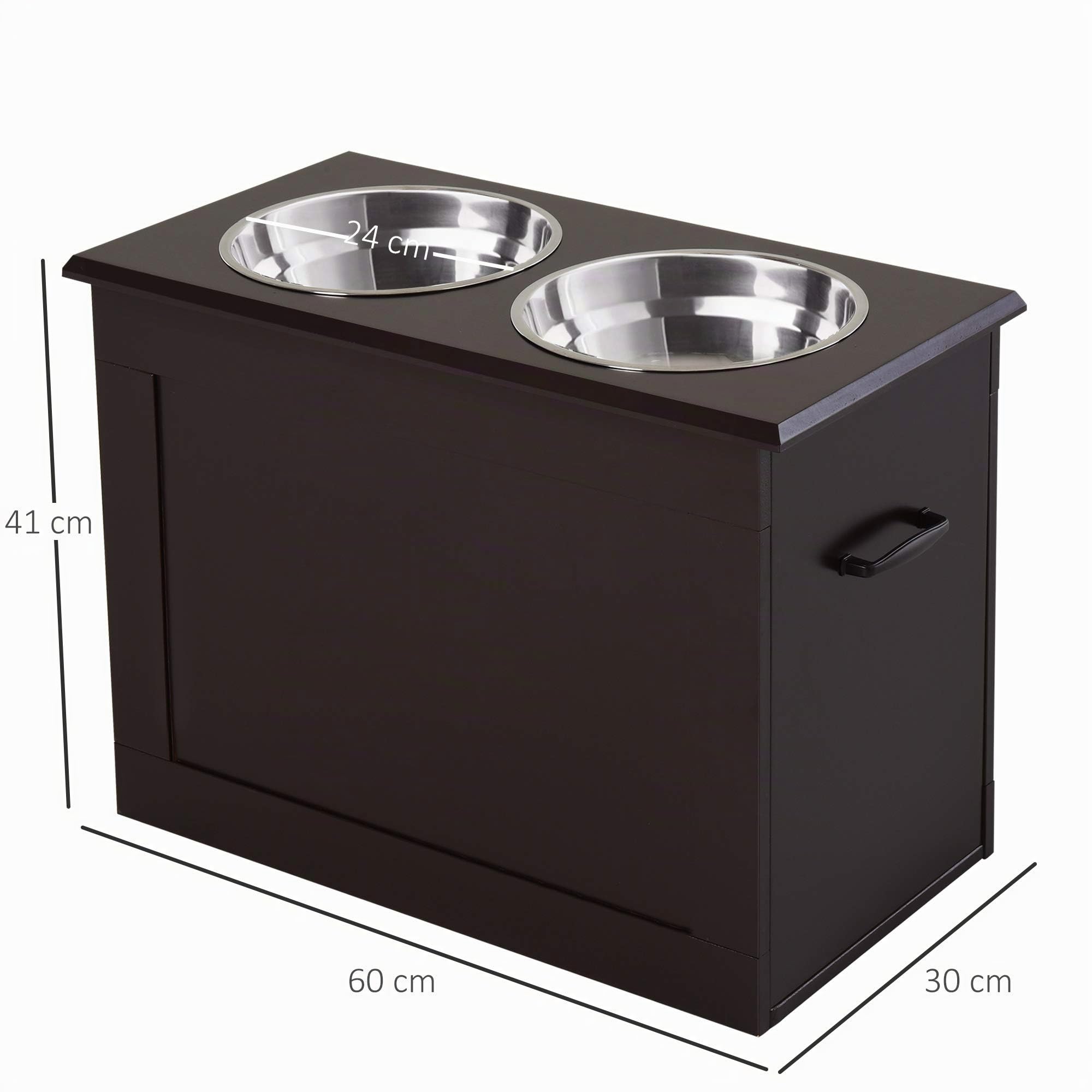 PawHut Erhöhter Hundenapf Futterstation Hunde Katzen 2 x 2000ml Espresso | Staumraum, Futternapf, Wassernapf, Edelstahlnäpfen, Hundenäpfe, Fressnapf