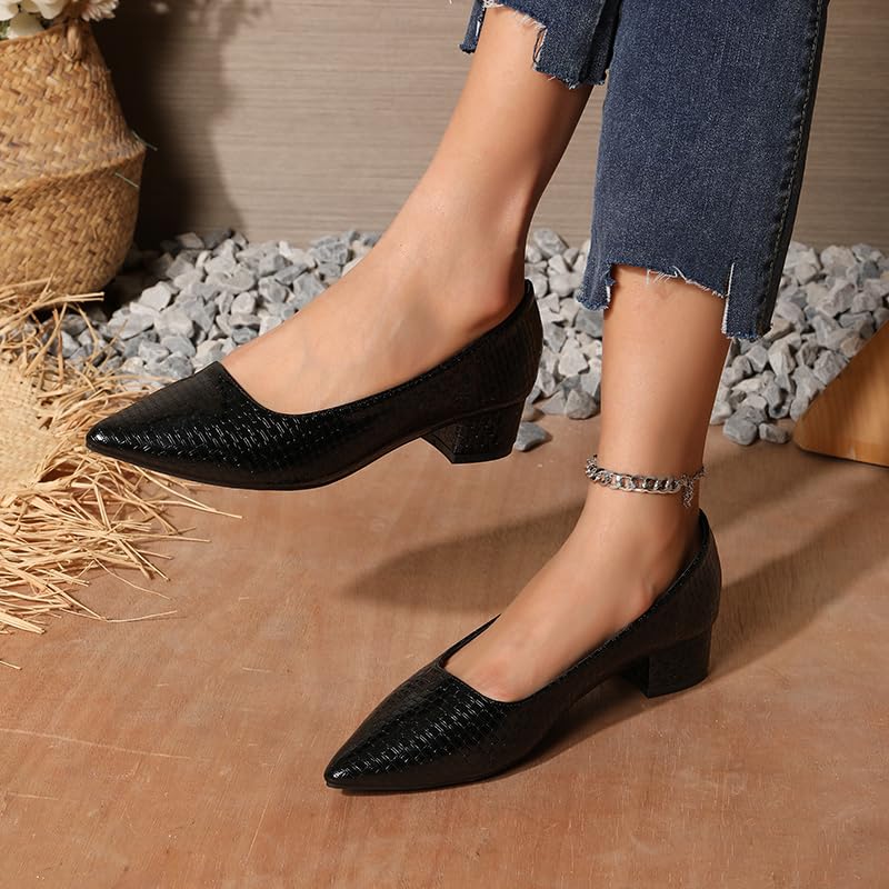 Women's Low Chunky Office Pumps with Weaving Texture Closed Pointed Toe Block Heels Comfortable 1-inch Slip On Work Dress Shoes for Women Daily Party Meeting2