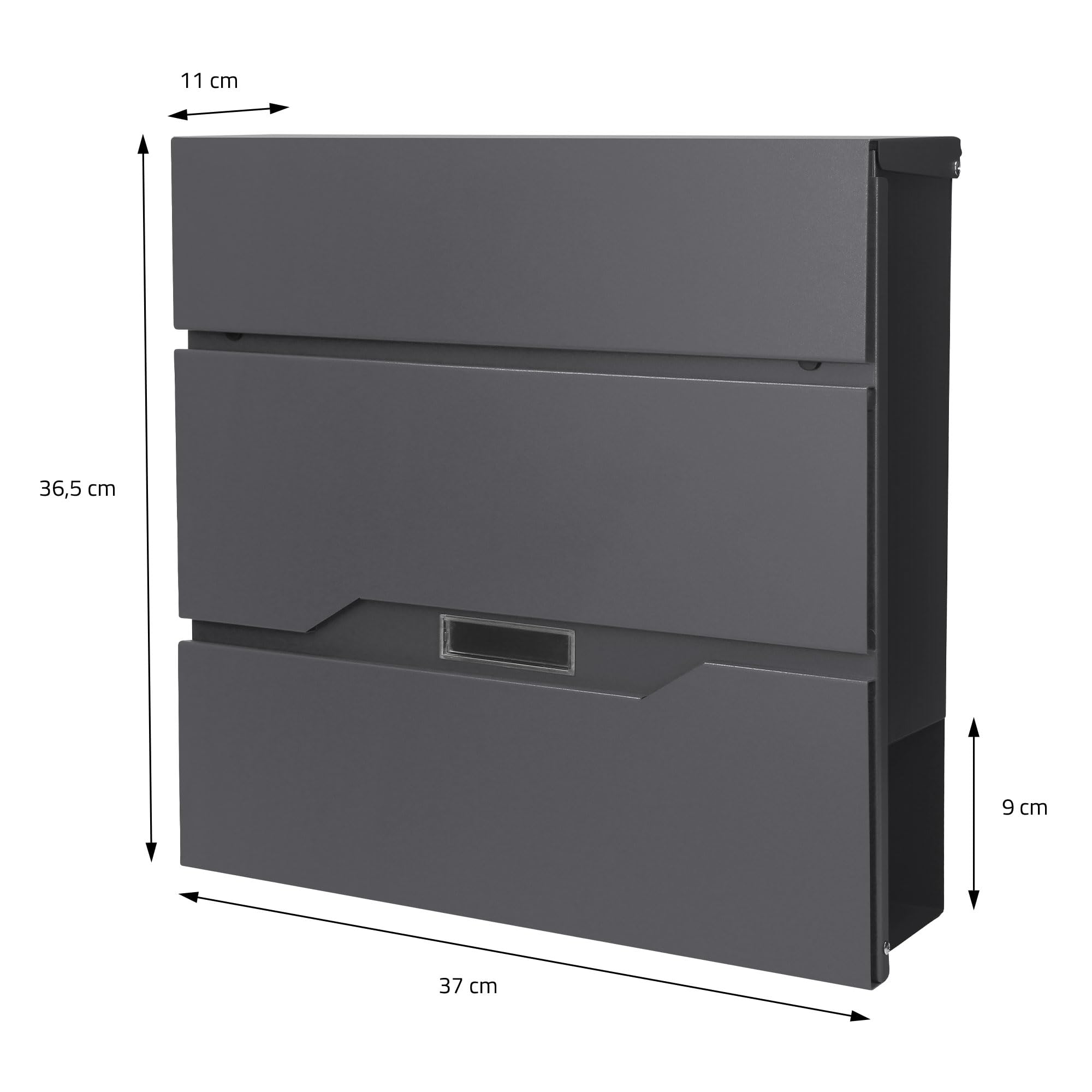 ECD Germany Cassetta Postale da Parete Design Moderno - 37x11x36,5 cm - in Acciaio Inox Verniciato a Polvere - Buca Lettere a Muro con Porta-Giornale 2 Chiavi incl. Materiale di Montaggio Antracite