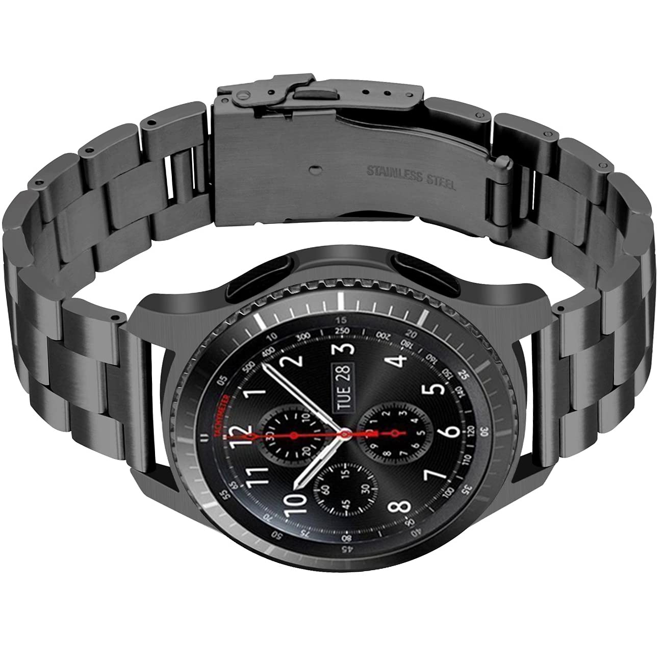 Kegelförmige Edelstahl-Uhrenarmbänder für Männer und Frauen, 22 mm, Metallband, Schnellverschluss-Armband, schwarz