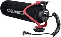 COMICA CVM-V30 LITE Microfone Shotgun Supercardioide de Vídeo para Câmeras DSLR Canon, Nikon, Sony e Panasonic, Microfone Condensador com Cabo de 3,5 mm Compatível com iPhone e Android (Vermelho)