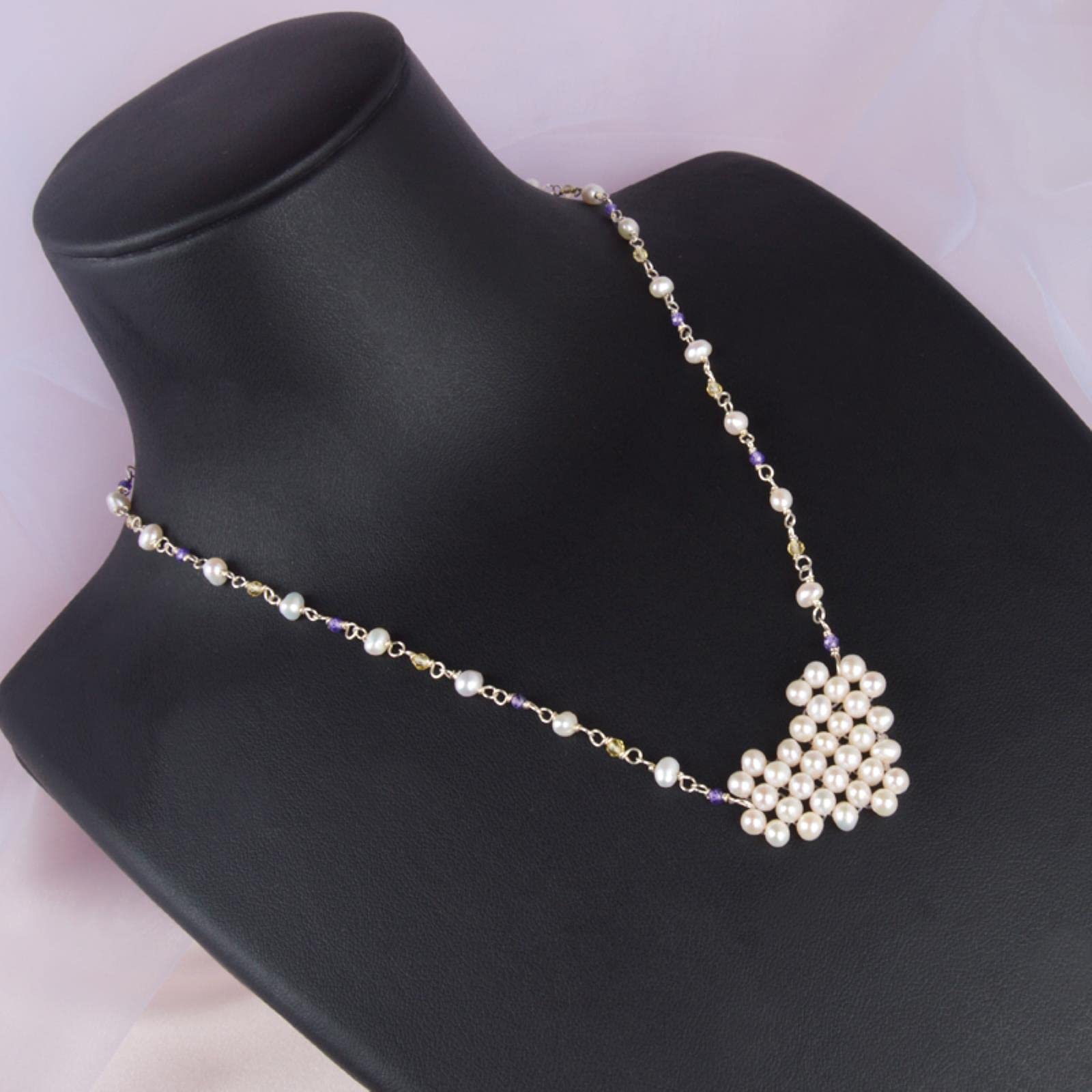 SALAN Collar De Corazón De Perlas De Agua Dulce De Plata De Ley 925 Joyería Hecha A Mano De Cristal Natural para Regalo De Mujer