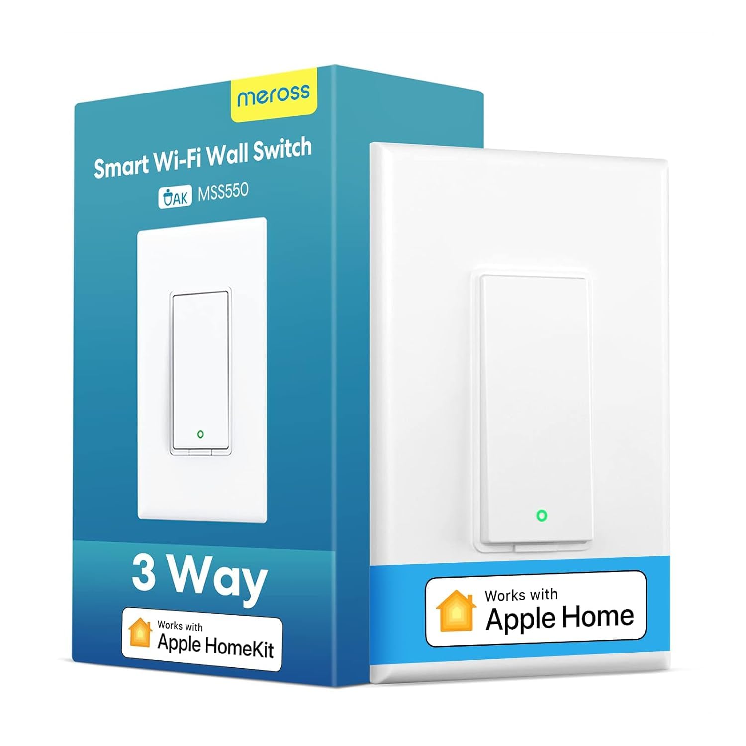 meross 3-Way Smart Switch 1 Pack, Neutral Wire Required, Compatible with Apple HomeKit, Alexa, Hey Google and SmartThings, Single Pole & 3 Way, 2.4GHz Wi-Fi, Remote and Voice Control, No Hub Required