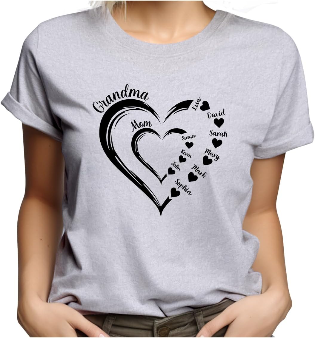PTB620612 Personalized Grandma Heart Shirts, Custom Mom Grandma and Grandkids Name Hearts Shirts for Grandma Mother's Day - Image 4