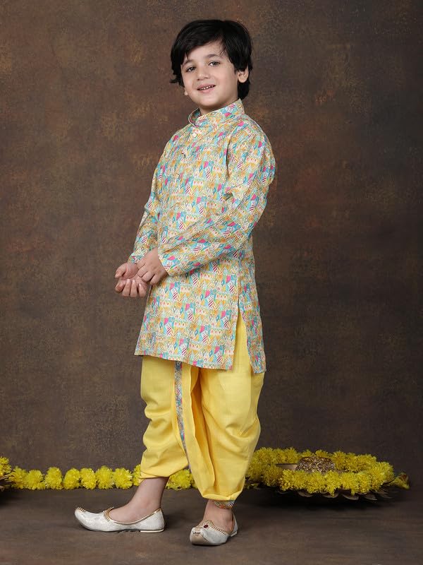 Image of superminis Boys Cotton Solid Jacket, Kurta Dhoti Set
