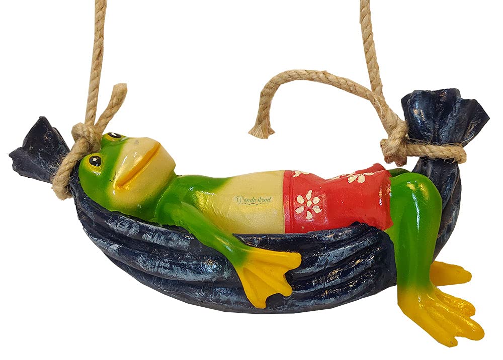 Frog on Hammock Hanging Statue | Home & Garden Decor by Wonderland | Kids Room, Garden ornamnets, Gifting | Hanging Decoration | Material Resin | Size 8 Inches