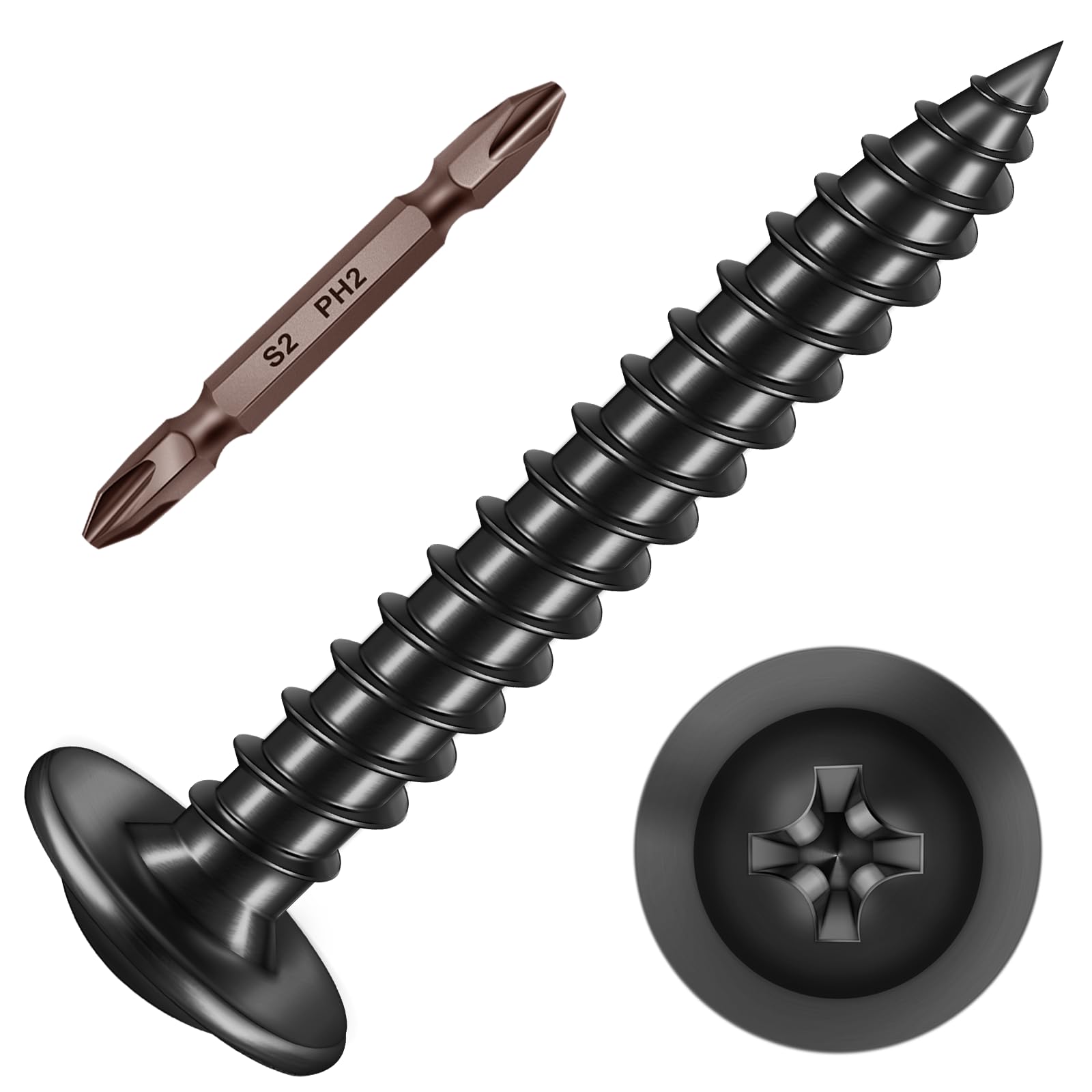 Mywish 250Pcs #8 × 1-1/4 inch Phillips Truss Head Wood Screws, Stainless Steel Screws, Quick Metal Self Tapping, Zinc Plated Steel, Truss Head Screws,