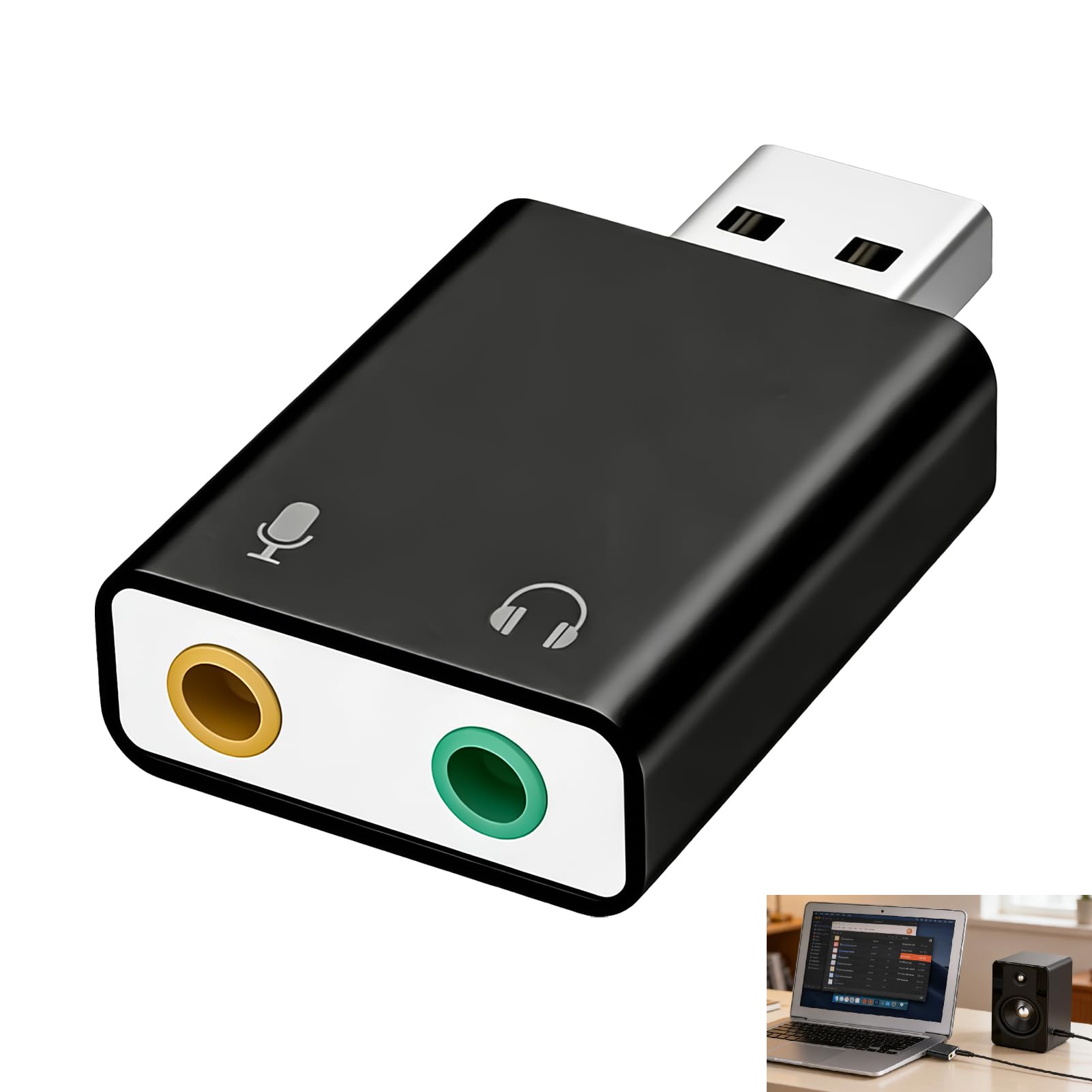Tarjeta Sonido USB, Adaptador USB Jack 3.5mm con Entrada de Micrófono y Salida de Auriculares, Sonido Estéreo 3D, Plug and Play, Conversor USB 2.0 sin Controlador PC Portátil Mac Linux Chromebook