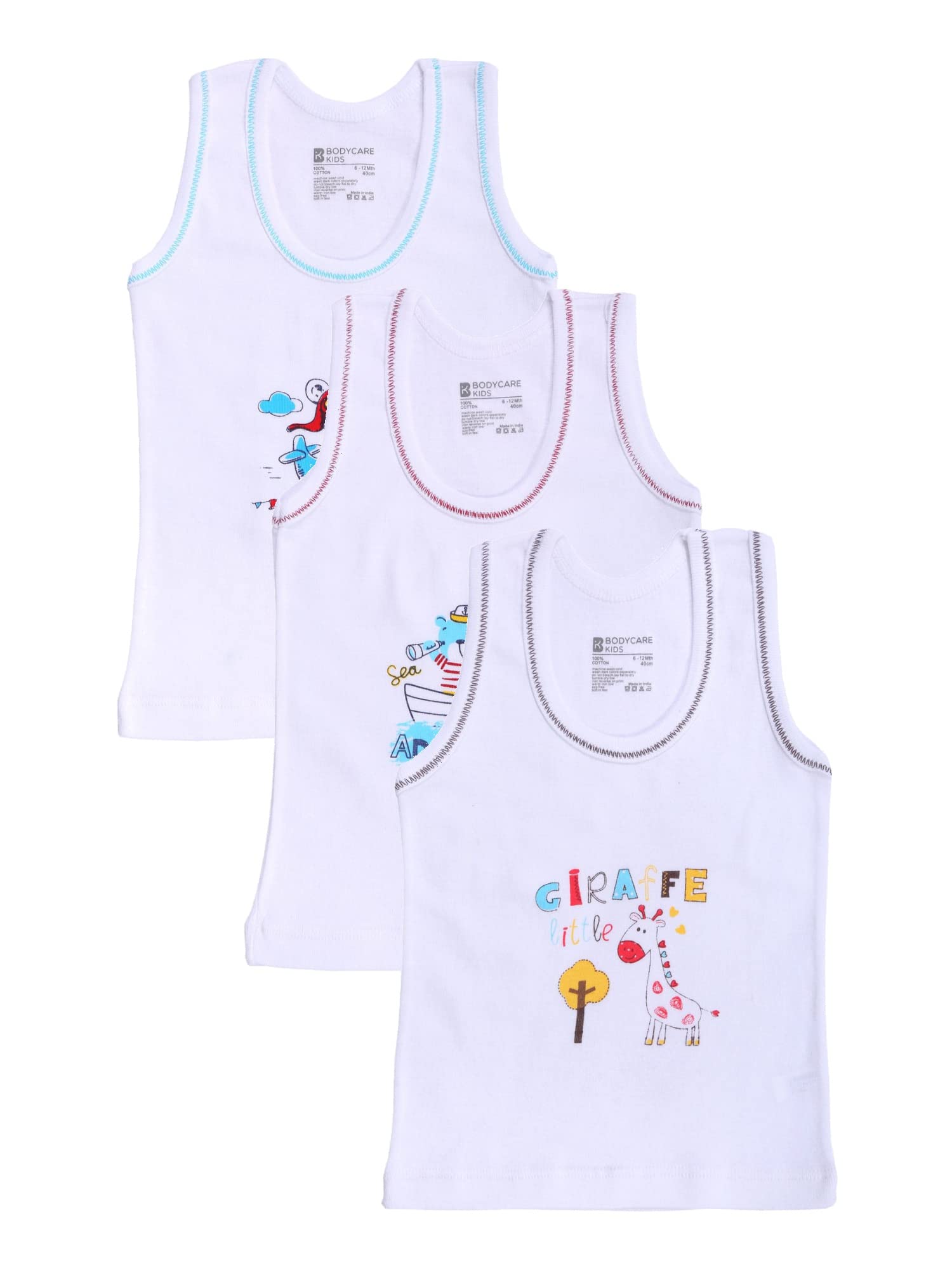 BODYCARE Baby Regular Fit Innerwear Cotton Vest Round Neck Sleeveless for Baby Girl & Baby Boy (Pack of 3)