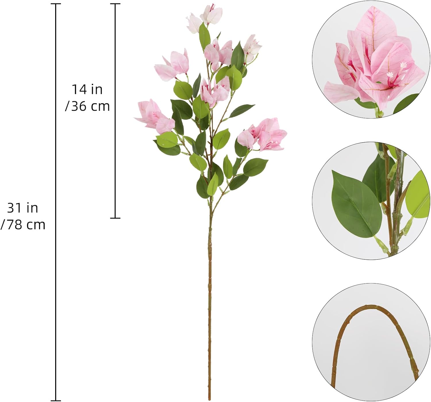 IPOPU 31" Bougainvillea Artificial Flowers 4Pcs Real Touch Bougainvillea Faux Flowers Artificial Branches for Home Decor Table Centerpiece Wall Decorations (Pink) - Image 2