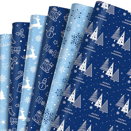 HOWAF 12 Geschenkpapier Weihnachten Blau, Weihnachts Geschenkpapier,...