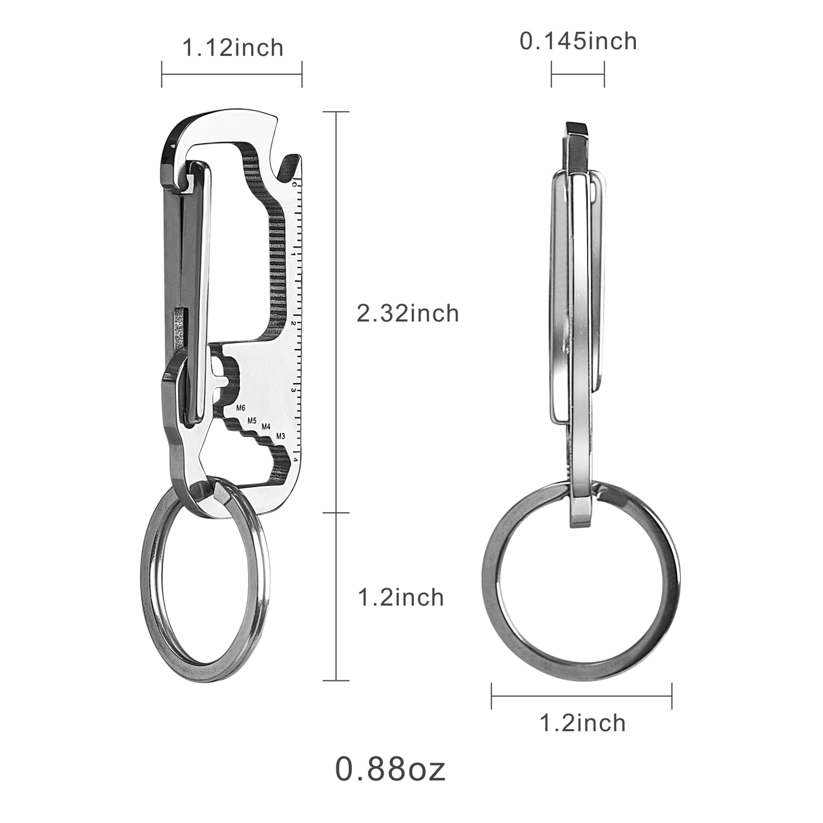 Keychain Carabiner with Bottle Opener, Stainless Steel Carabiner Clip for Car Keys, Mini Multitool Keychain Clip for Men Belt Hook, Heavy Duty Key Chain Ring Clip
