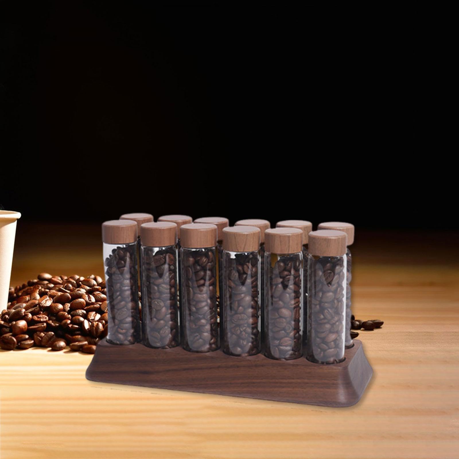 Homyl 12 Stück Kaffee Bohnenbehälter Aufbewahrungsröhren mit Trichter Glas Vorratsdosen Luftdicht mit Holzdeckel für Frischhaltung für Kaffeezubereitung Ges, 12 L