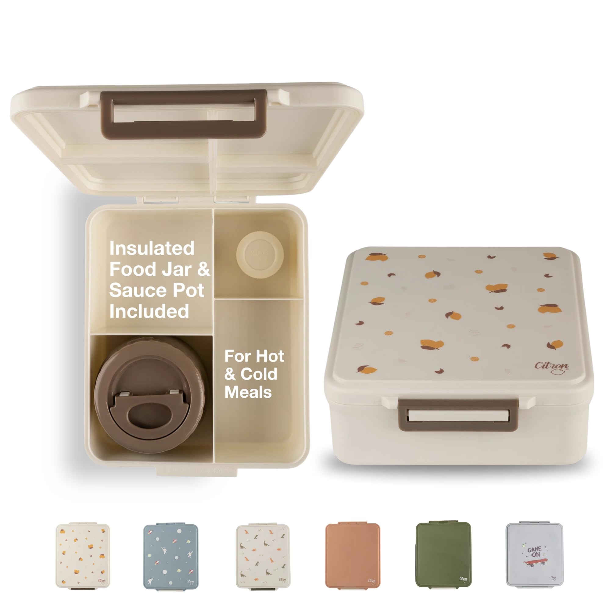 Citron Kids Lunch Box with Compartments 1900ml with Insulated Food Jar & Saucer – Premium Strong & Safe Materials BPA & Melamine-Free – Leak-Proof Snack Box with Compartments, Bento Lunchbox for Kids