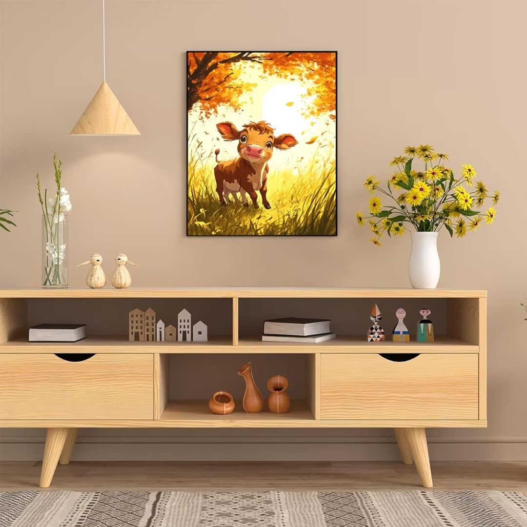 Pintura por Numeros Paisaje otoñal con ganado. Pintar por Numeros Adultos Niños, DIY Paint by Number Kit con Pinceles y Pinturas Acrilicos, Cuadros por Numeros, Decoración Hogar 100x70cm w-3474