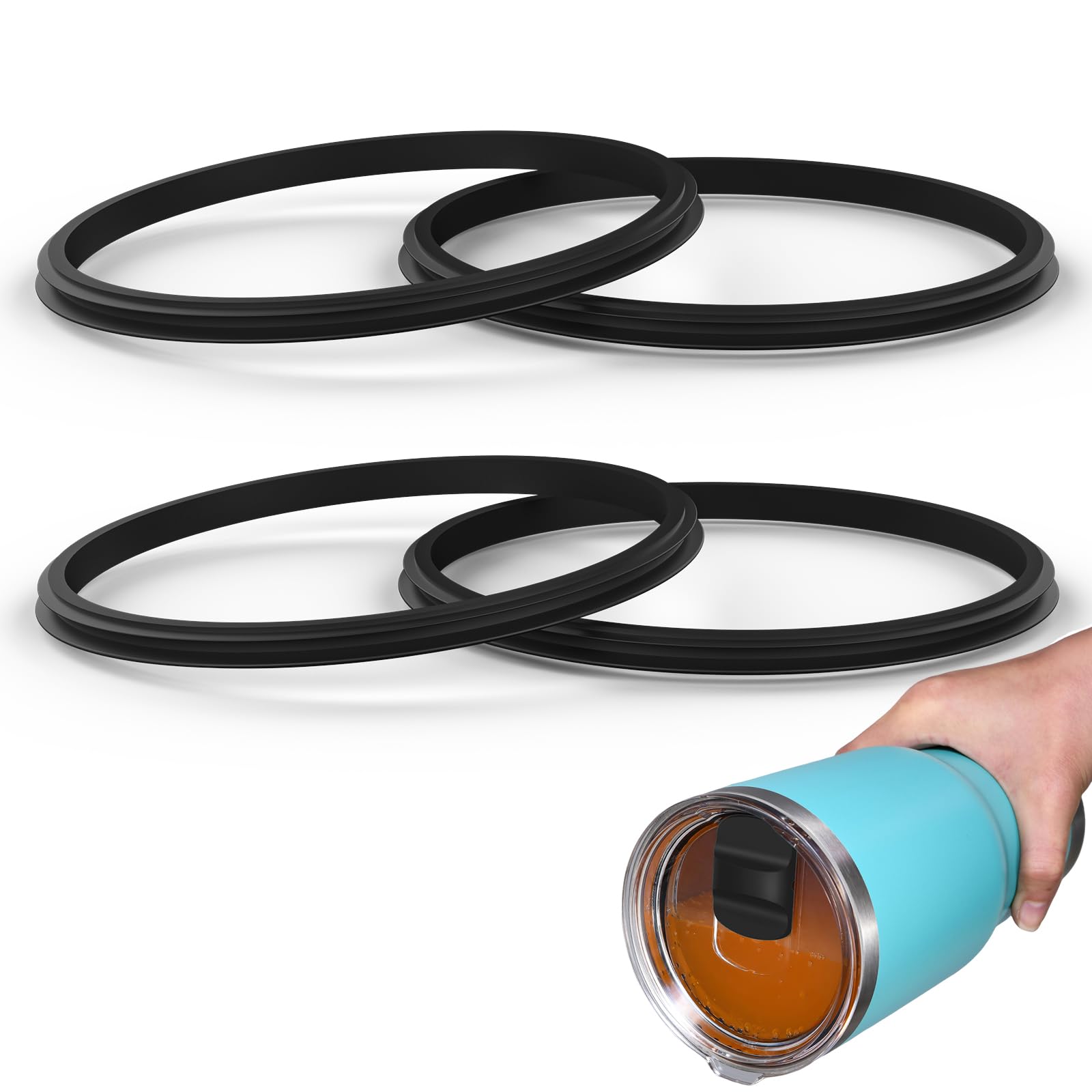 Rubber Seal Replacement Gasket for Yeti Lid, Leak-proof O Ring Replacement Compatible with Yeti 20 oz Tumbler, 10/24 oz Mug, 25 oz Straw Mug and 10 oz Lowball, 4 Packs