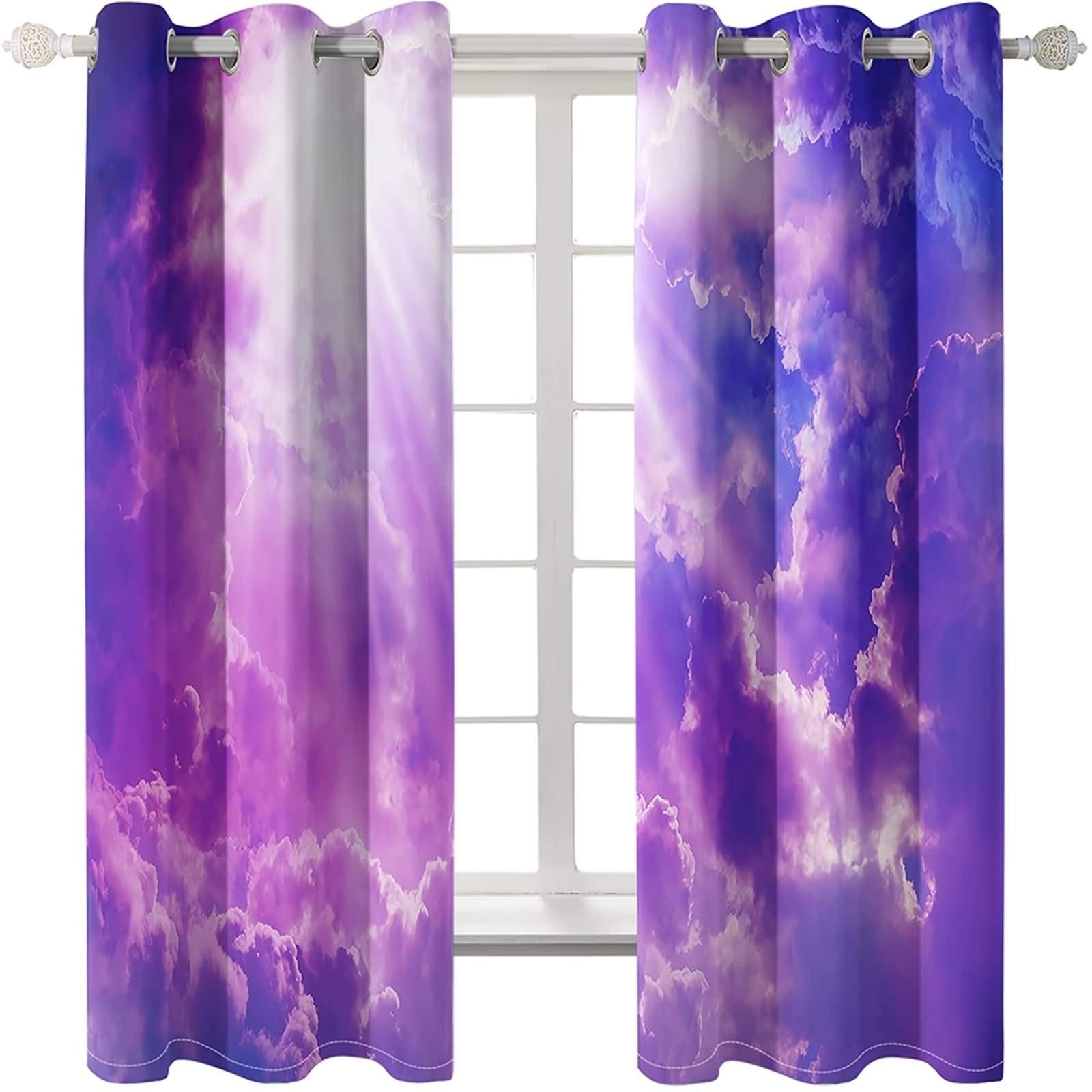 KnSam Rideau Isolation Thermique pour Chambre Salon, 107x214CM x 2PCS, Rideau Imprimé Nuages Ciel Violet