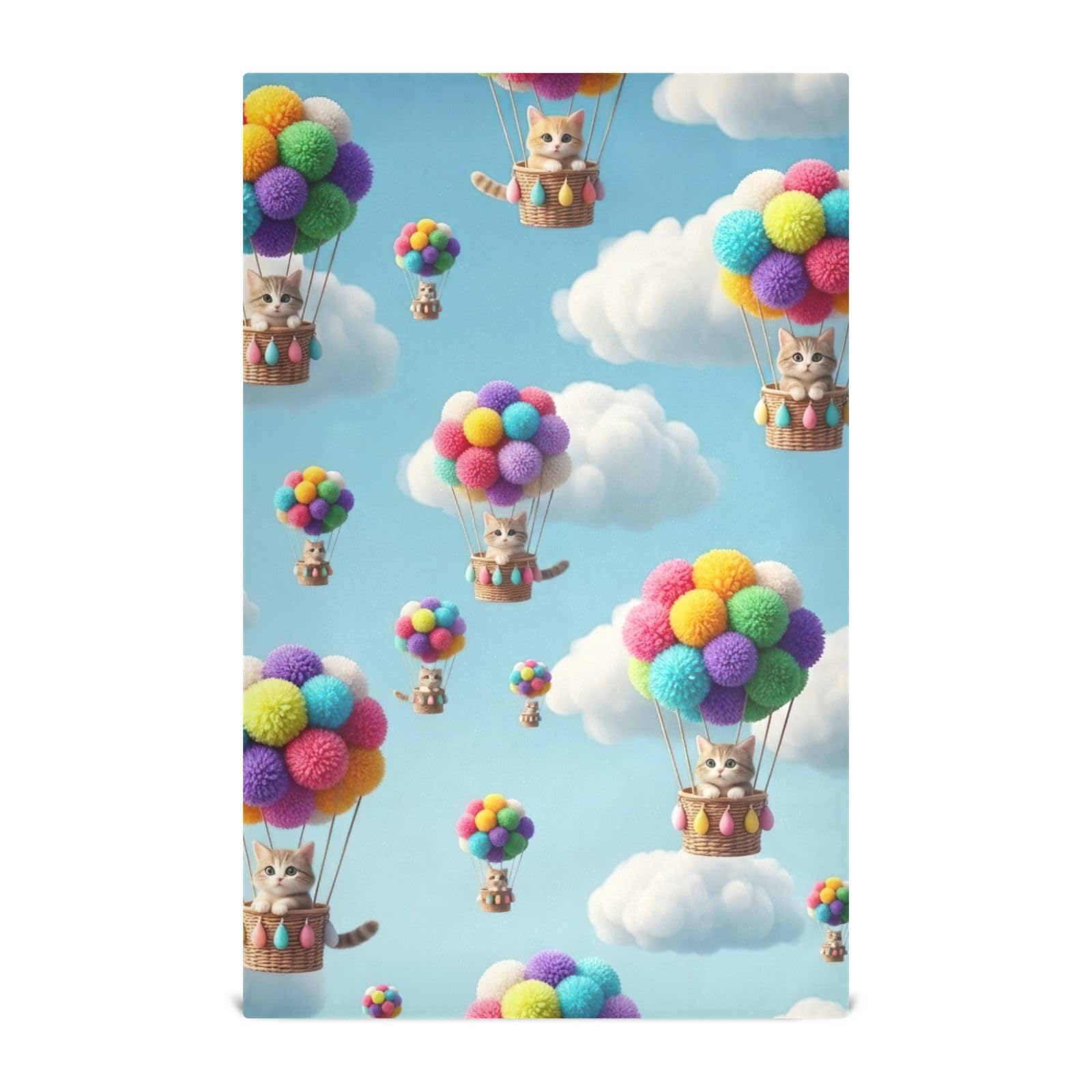 Lot de 6 torchons GAIREG chats et montgolfières en textile absorbant de 71 x 45 cm