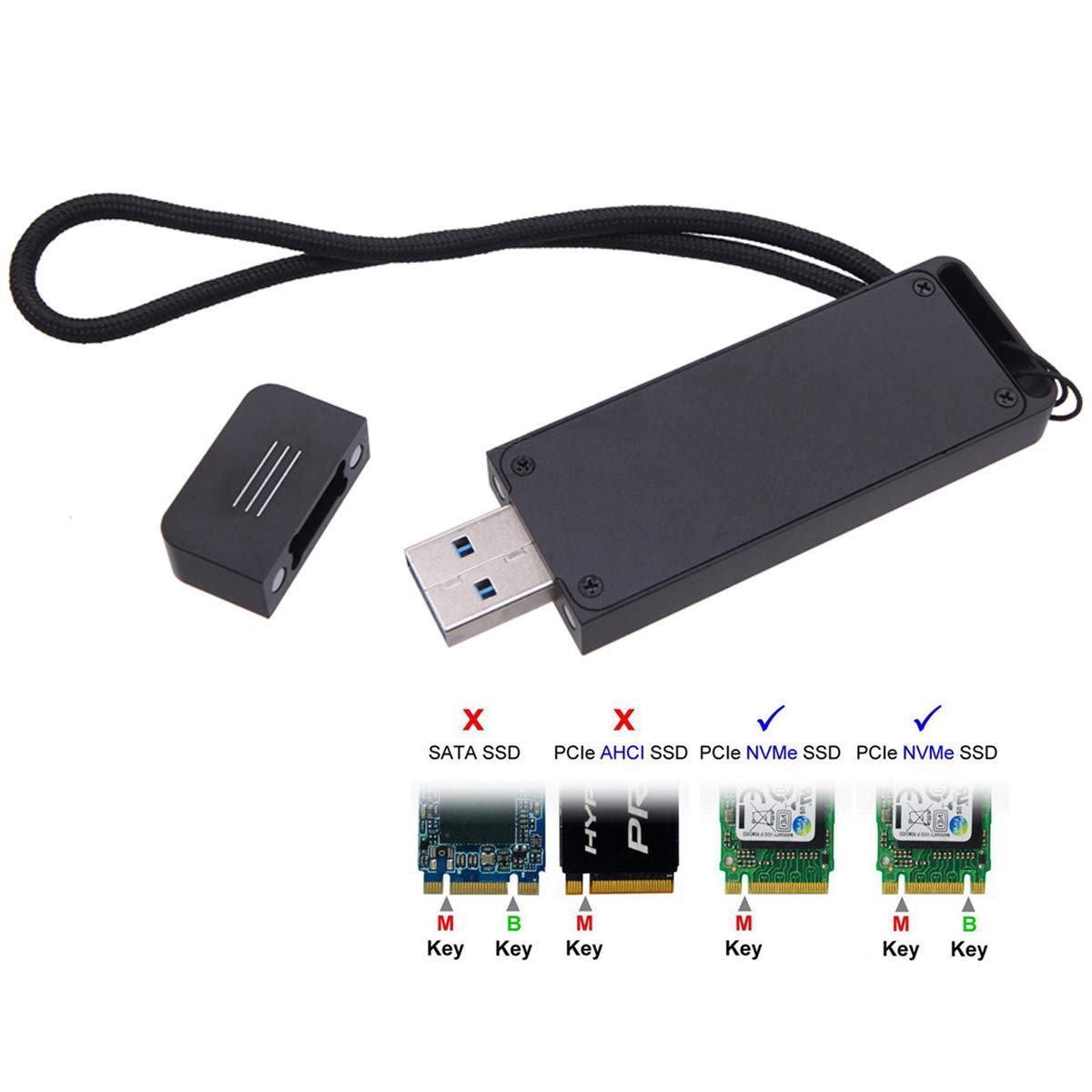 USB 3.1 Gen2 10Gbps a NVME PCI-E M-Key Unidad de estado sólido Caja externa 2230/88.268 in 7