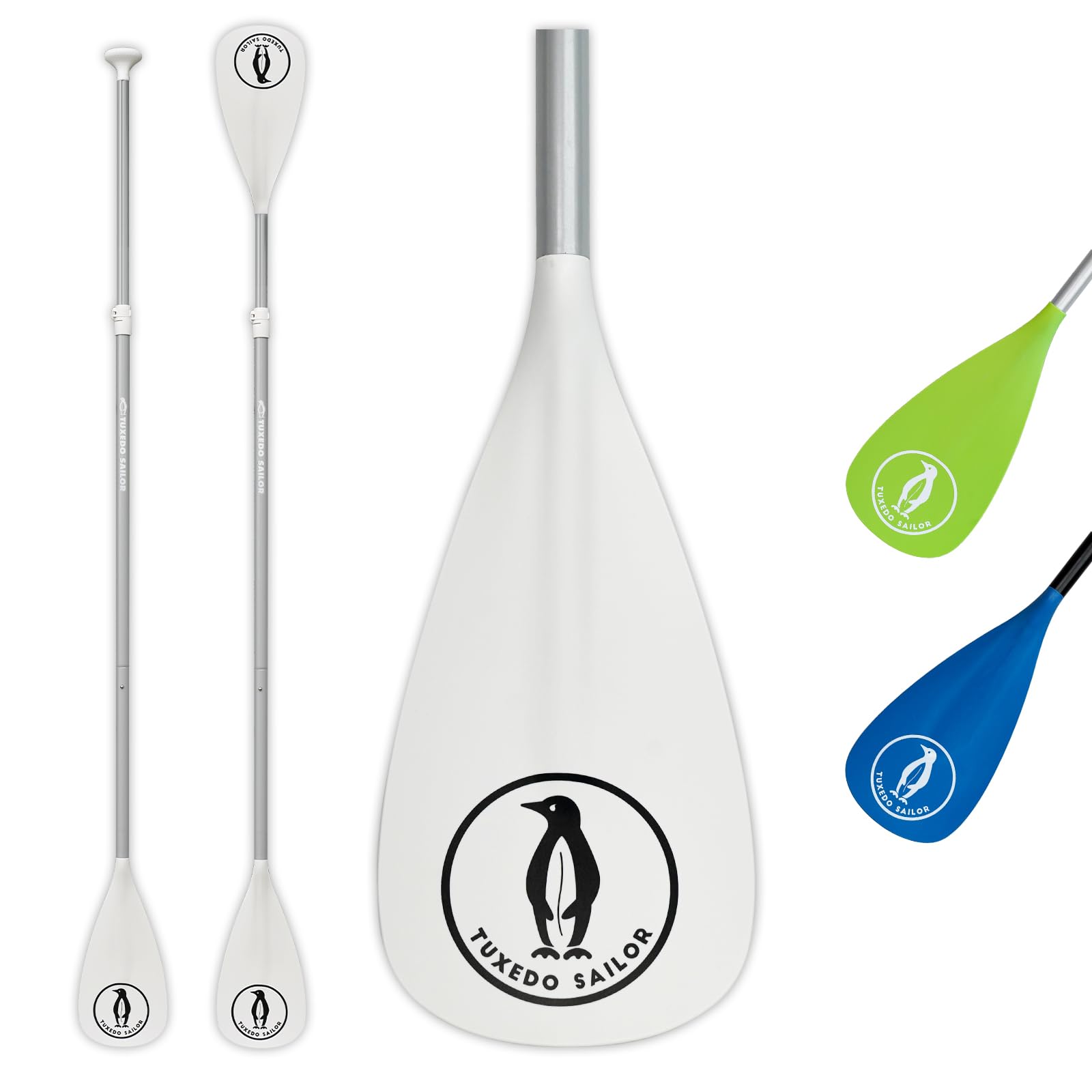 Tuxedo Sailor Pagaie de SUP – 3 pièces réglables – Planche à pagaie légère et flottante – Raie durable et compacte, lames en nylon renforcé – Course efficace