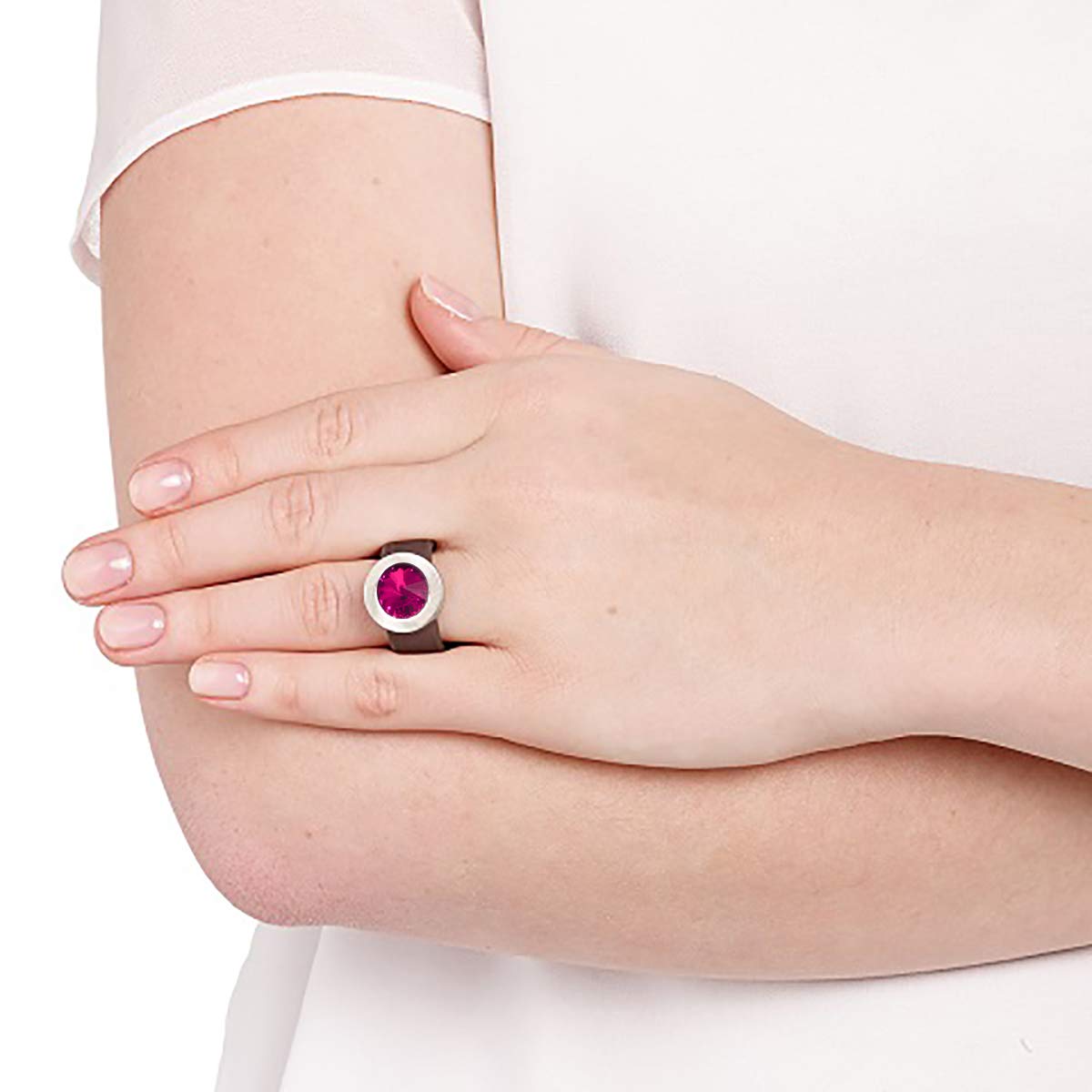 Heideman Ring Damen Colori Edelstahl mit Wechselstein fuchsia Gr.60
