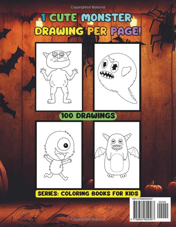 MONSTERS COLORING BOOK FOR KIDS AGES 4-8: 1 CUTE MONSTER DRAWING PER PAGE, 100 DRAWINGS! (Series: COLORING BOOKS FOR KIDS) image 3