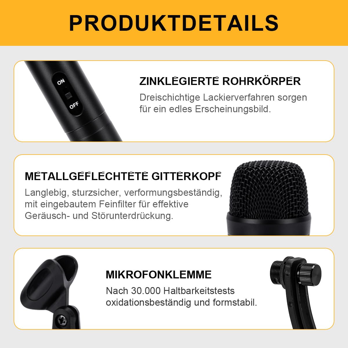 W IN-MIX G7 7-teiliges kabelgebundenes dynamisches Schlagzeug-Mikrofon-Set (Ganzmetall) - Kick-Bass, Tom/Snare und Becken-Mikrofon für Schlagzeug, Gesang, andere Instrumente komplett mit Gewindeclip