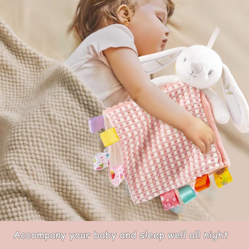 EAQ Baby Comforters with Taggies and Bell 38x38cm Baby Essentials for Newborn soft baby toys for Newborn baby girl Easter gift (Rabbit) - Image 3