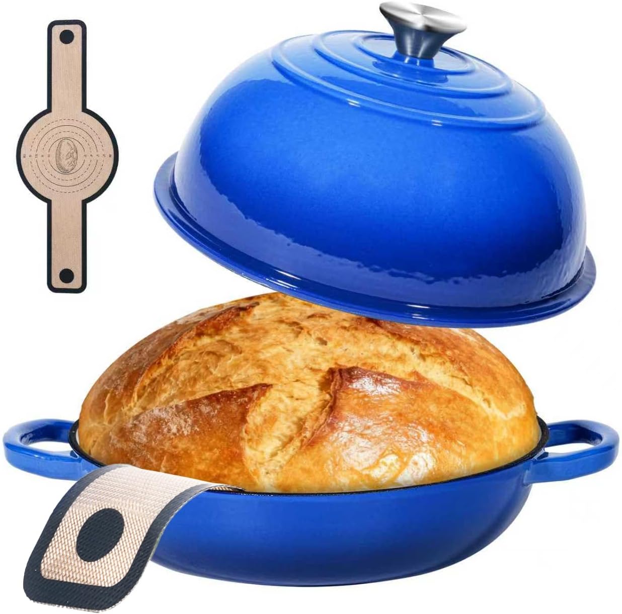ONKO Dutch Oven For Sourdough Bread Baking, 6QT Enameled Cast Iron Dutch Oven Pot With Lid, Non-stick Sourdough Baking Pan with Bread Dome, Round Ceramic Dutch Ovens Pot with Cloche for Homemade - Thumbnail 4