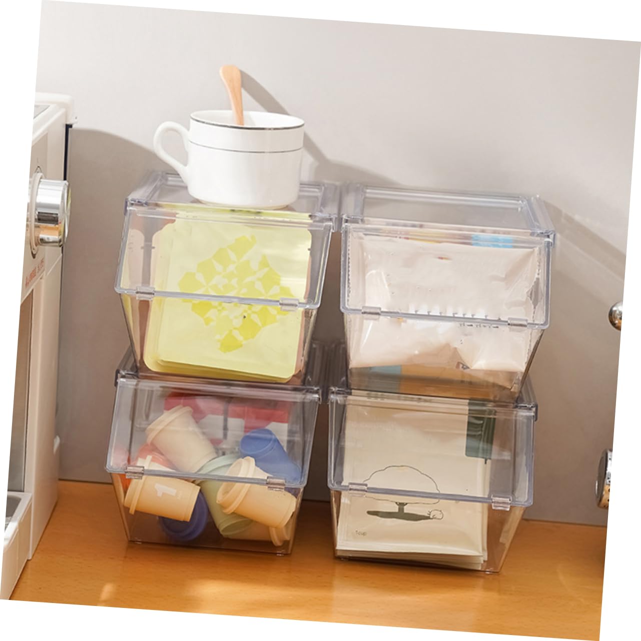 Organizador De Bolsitas De Té 4 Piezas ¡Mantén Tu Té Y Azúcar En Orden! Caja Acrílica Transparente, 13x12.5x12 Cm, Ideal Para Cocina U Oficina