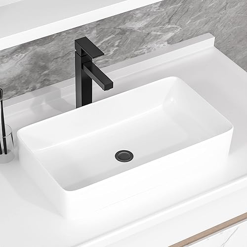 Miniatura 78 de Fregadero de baño de 19 x 15 pulgadas con grifo y desagüe desplegable – Porcelana negra mate rectangular sobre mostrador moderno lavabo de arte