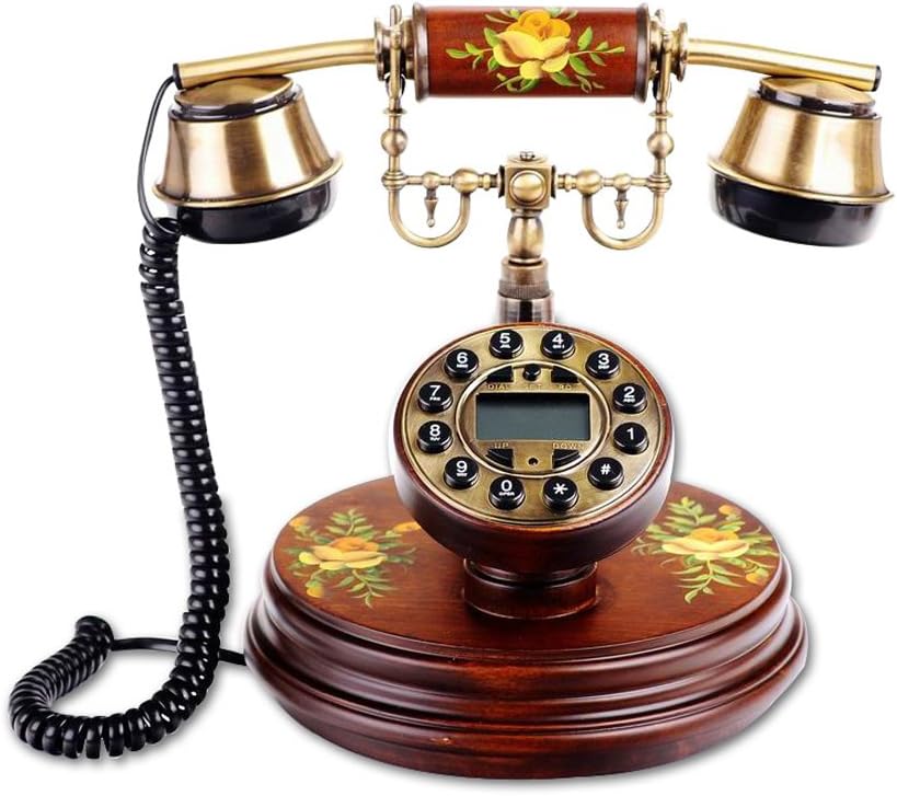 DSDD Retro/Antiguo/teléfono de Madera Maciza/marcación de Teclas/Auricular de Metal, identificador de Llamadas, teléfono con Cable de latón y teléfono Fijo Fijo de Madera maci