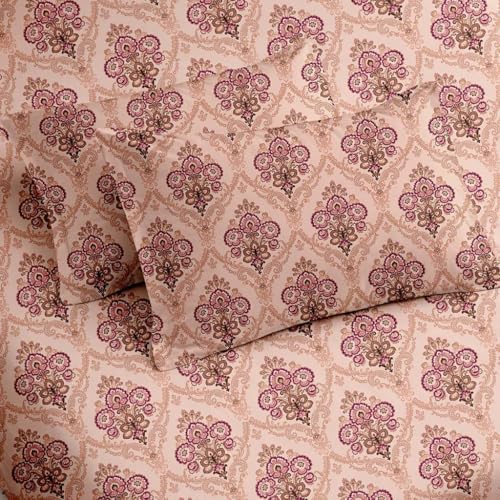 Image of Raymond Bedsheet 100% Cotton Feel Bedsheets 200 TC for Double Bed King Size (108 x108 Inch) with 2 Large Size Pillow Covers | Soft and Breathable | Wrinkle-Free | Premium Printed Design Royal Maroon