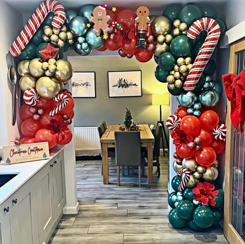 Christmas Balloon Garland Kit, 125 Pack Red Green Gold Deer Arch Kit With Candy Canes - Image 4