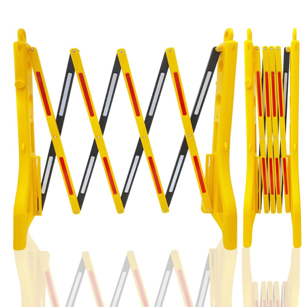 Japard Expandable Safety Barricade,Retractable Security Barrier Water Filled Weighted Base,Adjustable Traffic Barricades,Outdoor Crowd Control