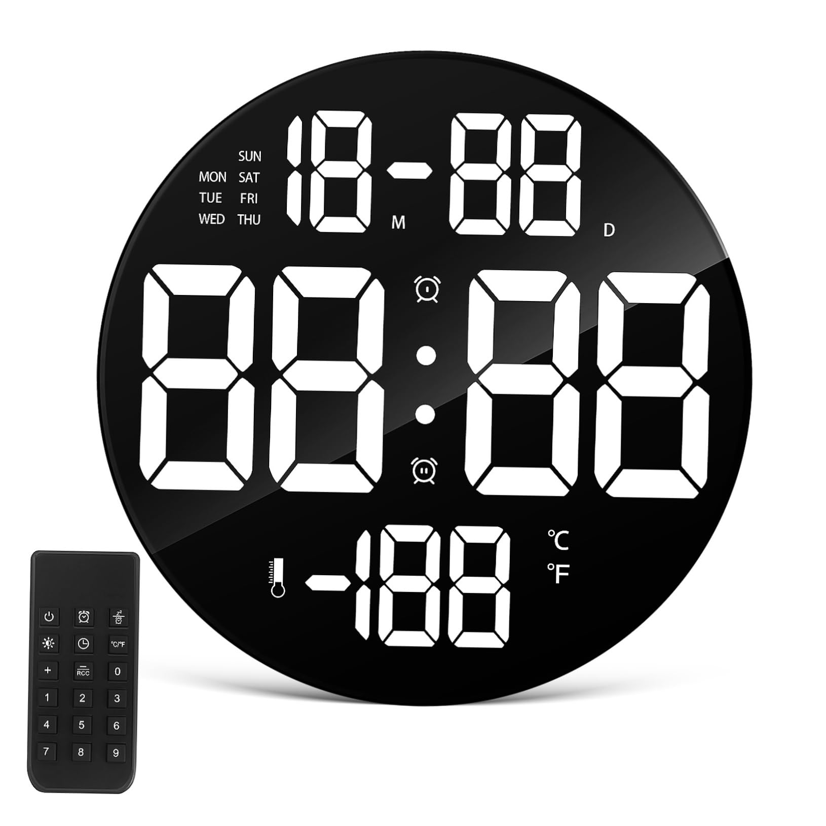 Ciieeo Orologio Digitale da Parete Rotondo LED Nero 9 Pollici
