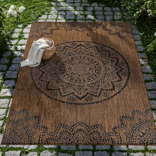 CAMILSON Tapete Exterior 5x7 Medallion Dorado y Negro