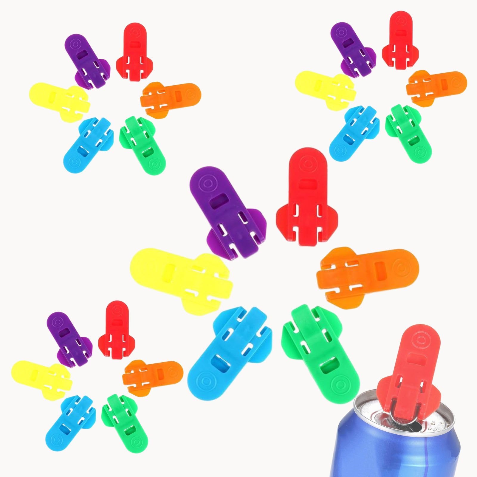 Abrelatas manual de 24 piezas, pestañas de plástico coloridas, abrelatas, protector de bebidas y protector de soda para pop, coque, cerveza, refrescos, bebidas de aluminio