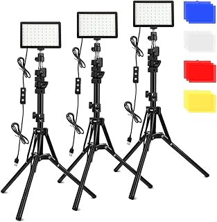 3 Pack 70 LED Video Light with Adjustable Tripod Stand/Color Filters, Obeamiu 5600K Studio Lighting Kit for Tablet/Low Angle Shooting, Collection Portrait YouTube Photography, Zoom, Game Streaming