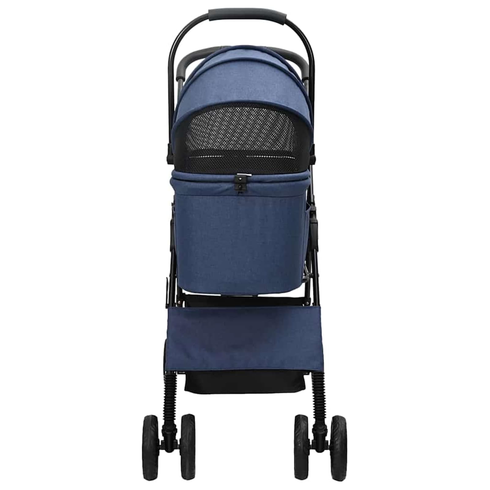 Passeggino per Animali Domestici Pieghevole, Blu, Poliestere, Telaio Acciaio, Ruote Anteriori Girevoli, Peso Max 25 kg, Tasche Laterali, Cestino Inferiore, Chiusura a Pedale