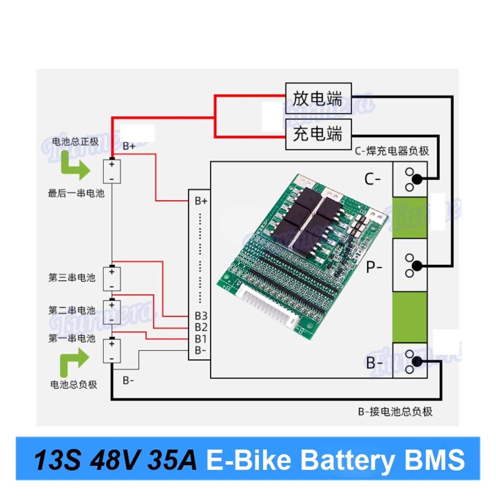 Zarząd BMS, 13S 48V 54V 35A Balance BMS tablica chrona baterią oddzielny port dla 18650 21700 rower elektryczny lub akumulator do e-skutera, Rada Ochrony BMS