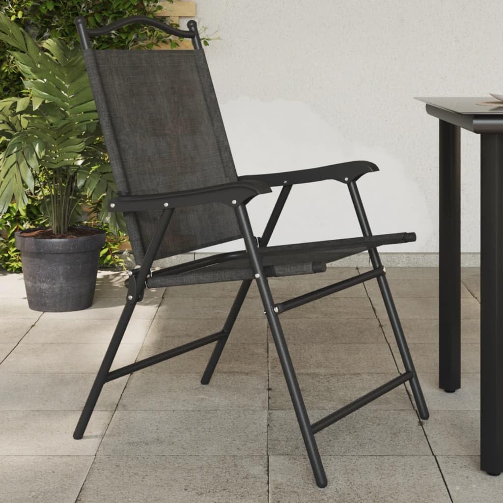Chaises de jardin pliantes gris chiné en acier et textilène - Lot de 4