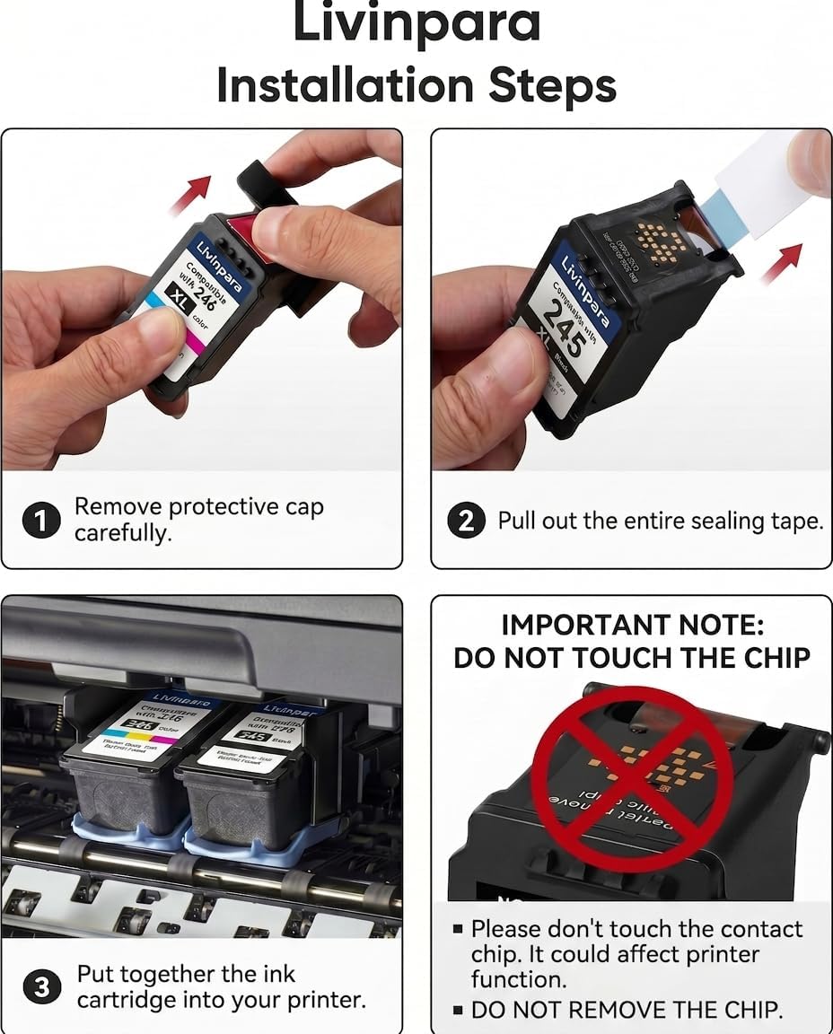 245XL 246XL Ink Cartridge Replacement for Canon 245XL 246XL Combo Pack PG-245XL CL-246XL Compatible for Canon Ink 245 and 246 for Pixma MG2522 TS3122 TS3322 MX490 TR4520 Printer (2 Pack) image 5
