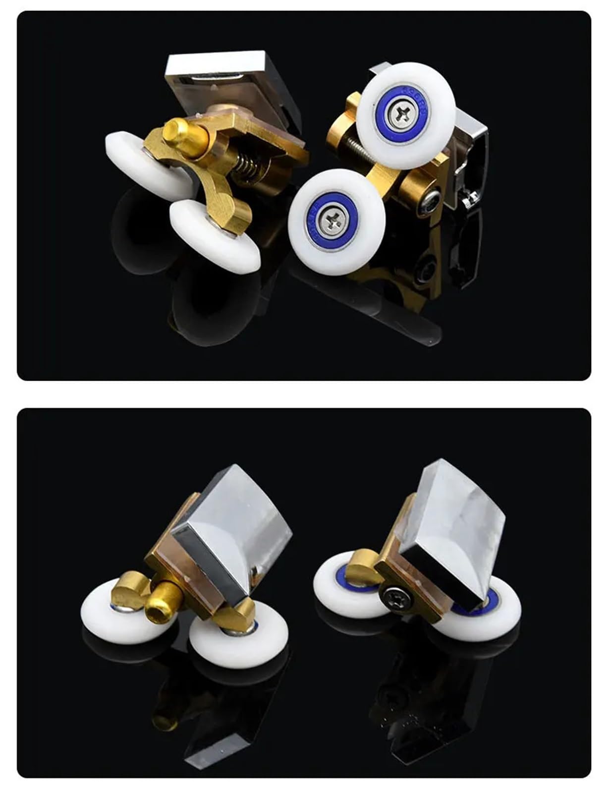 2 Stück/2 Sets Duschtürrollen Kupfer Doppelrad Schiebetür Rollenlager Radläufer Ersatz Für Badezimmertüren，Glastür(Gold Set)