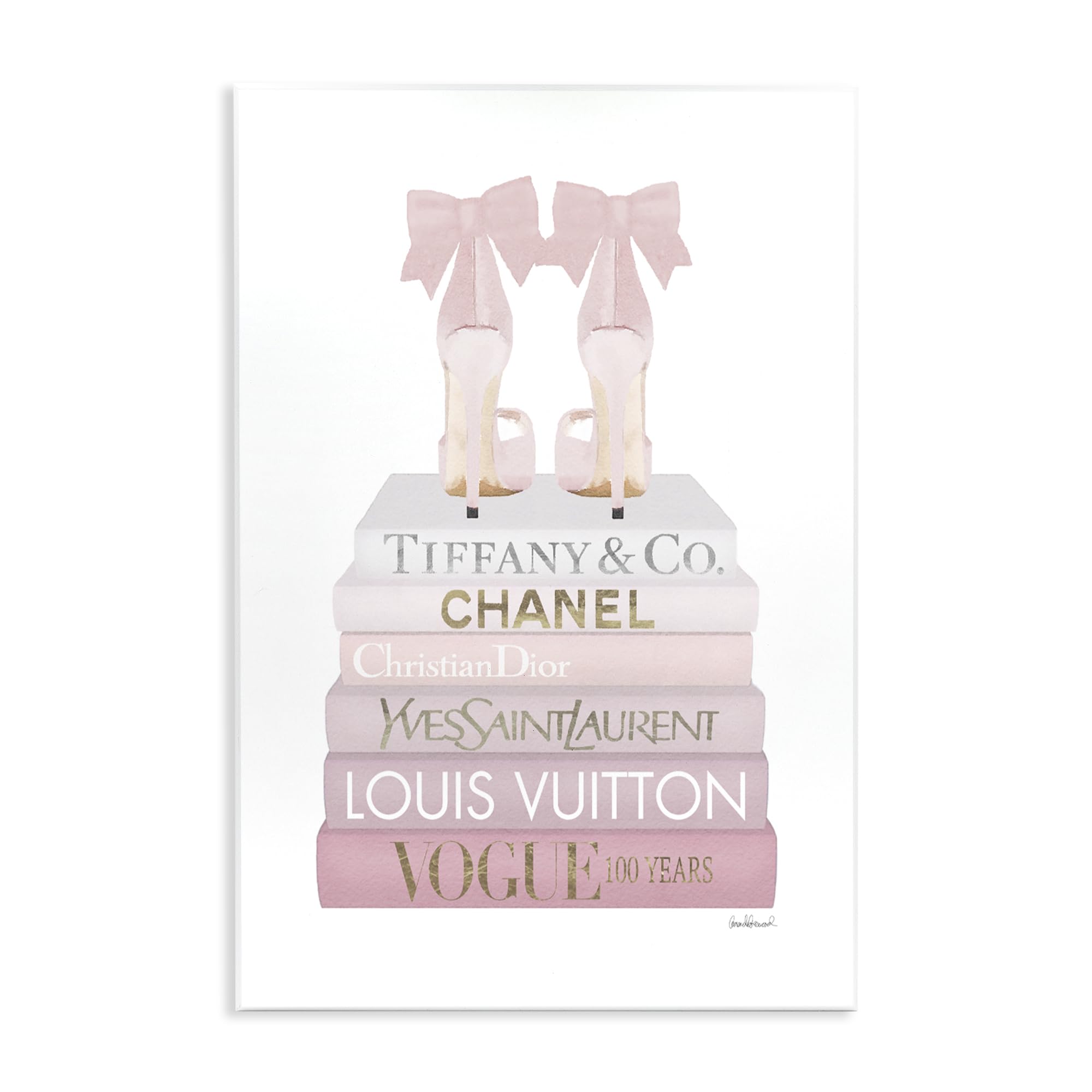 Chic Shoes Glam Bookstack, 13 x 19 Inch Mounted Print on Wall Plaque